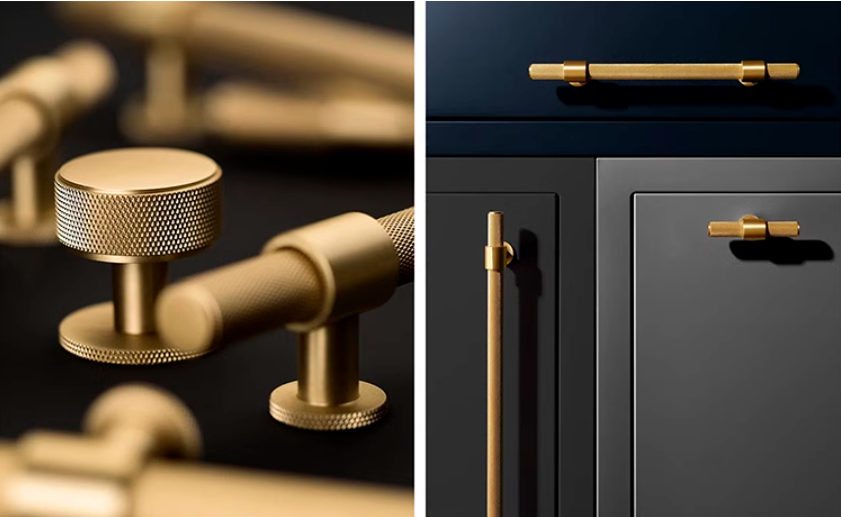 luxury brass gold knurled kitchen cupboard and wardrobe door furniture cabinet and bathroom drawer pull handle