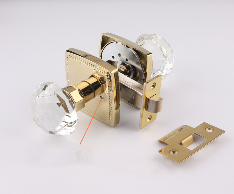 Satin Brass Crystal Glass Door Knobs Interior with Lock Privacy Bathroom Bedroom Gold Door Knobs Door Lock