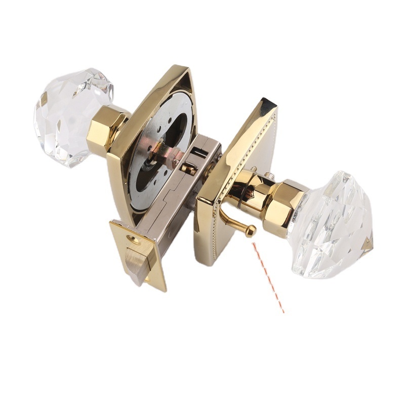 Satin Brass Crystal Glass Door Knobs Interior with Lock Privacy Bathroom Bedroom Gold Door Knobs Door Lock