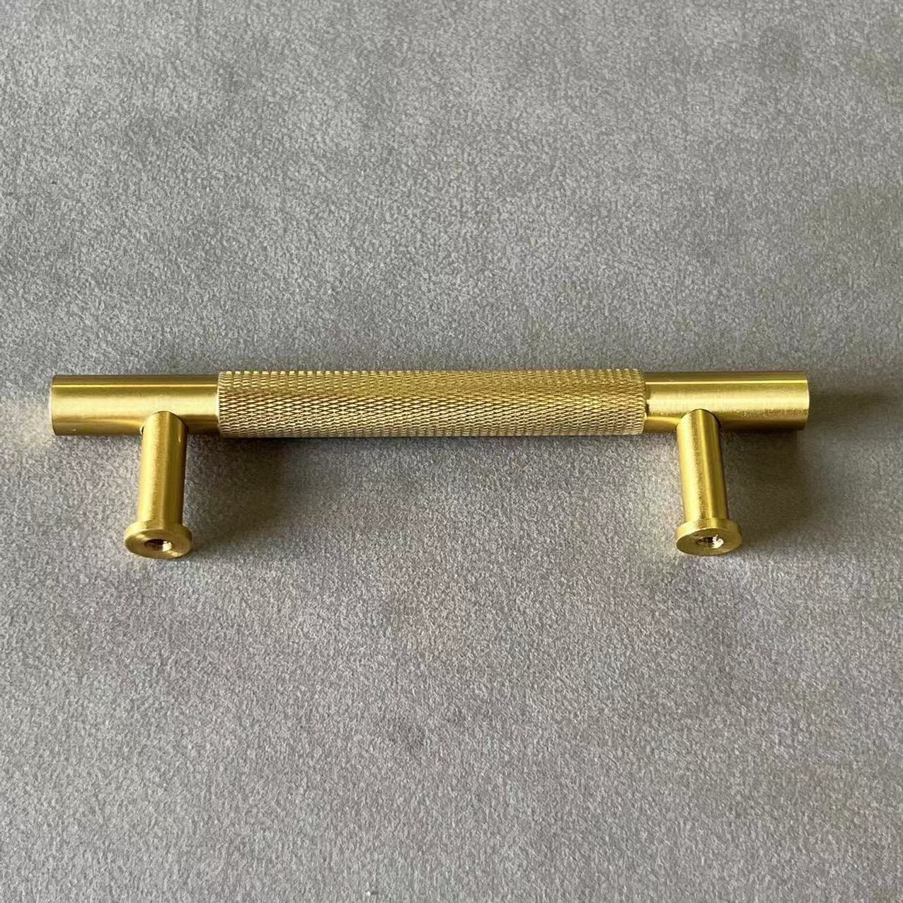 Solid Brass Color Furniture Hardware Cabinet Door T Bar Knurling Drawer Aluminum Brass Pull Handle