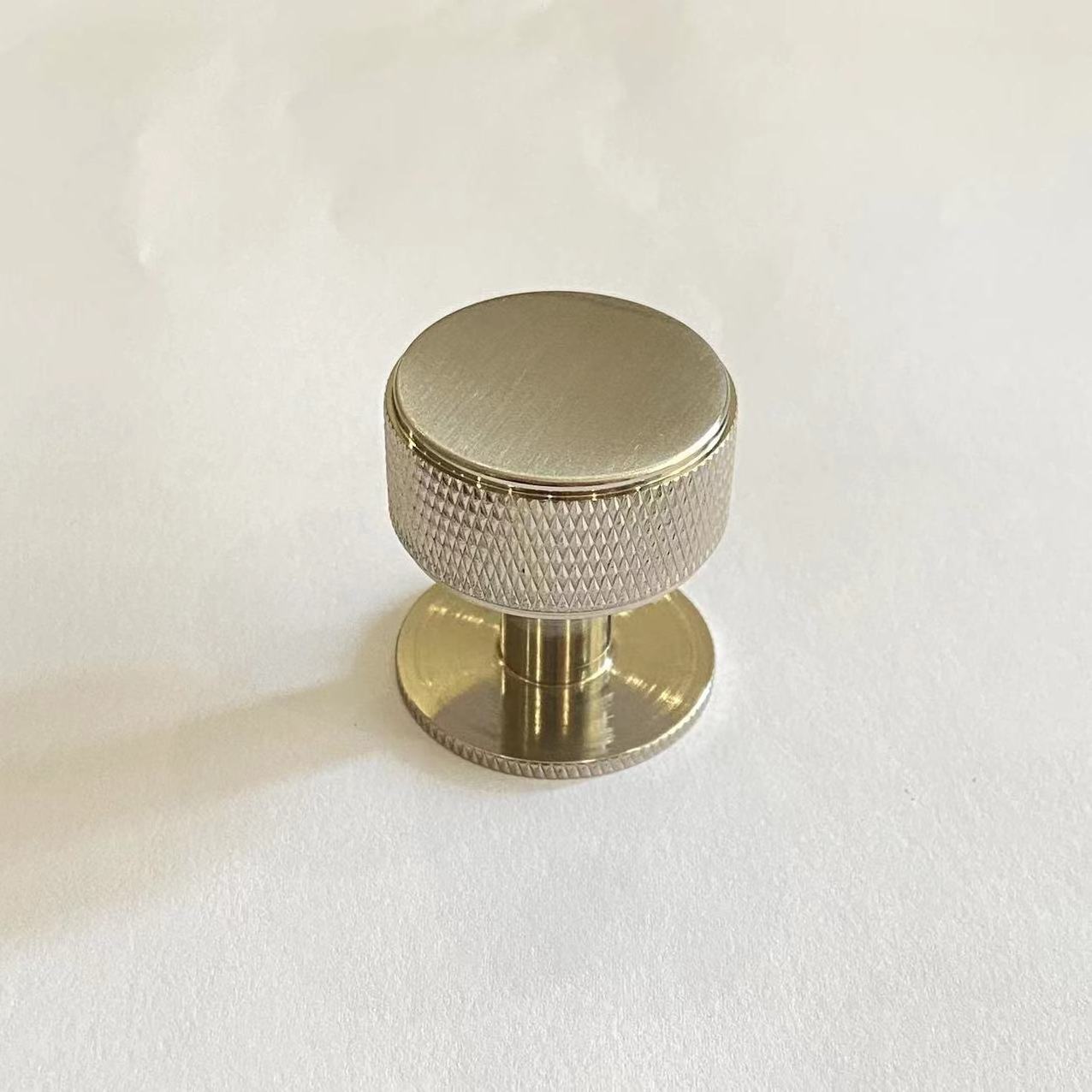 Knurled round cabinet handle knob for bathroom dresser cabinet drawer pull knob with brush brass gold color