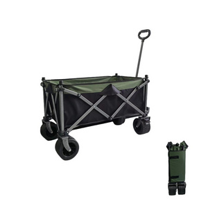 Folding Collapsible Wagon Utility Outdoor Camping Beach Cart with Universal Wide Wheels and Adjustable Handle Green