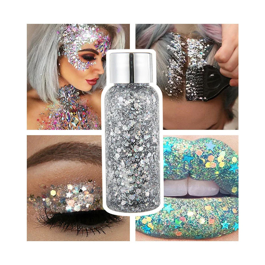 Christmas Festival Makeup Glitter Cosmetic Chunky Glitter Gel for Face Body Hair Glitter Mixed with Clear Glue