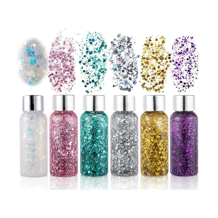 Christmas Festival Makeup Glitter Cosmetic Chunky Glitter Gel for Face Body Hair Glitter Mixed with Clear Glue