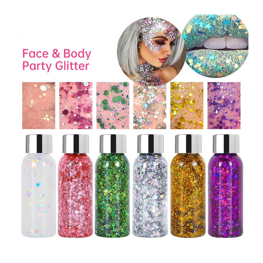 Christmas Festival Makeup Glitter Cosmetic Chunky Glitter Gel for Face Body Hair Glitter Mixed with Clear Glue