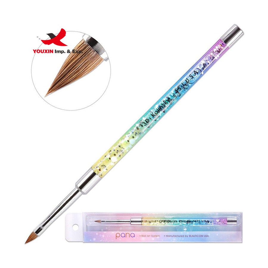 100% Kolinsky 3D Acrylic Nail Brushes with Liquid Glitter Handle - For Professional Acrylic Powder Liquid Manicure Pedicure