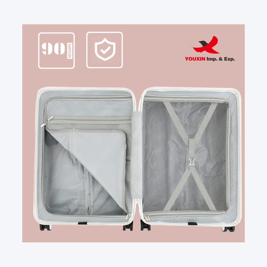 Manufacturer PC luggage travel bags front open luggage business Suitcase with front pocket Luggage with cup holder