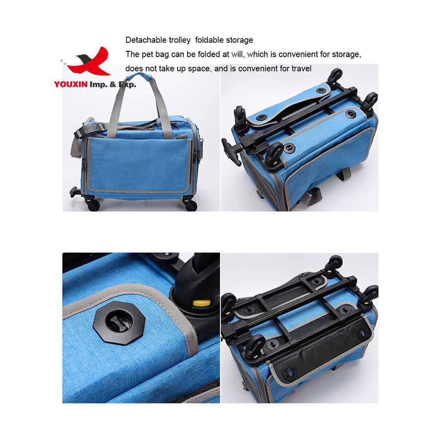 Wholesale Portable breathable Four Wheels Folding pet backpack pet cat dog outdoor travel bag Carrier pet trolley