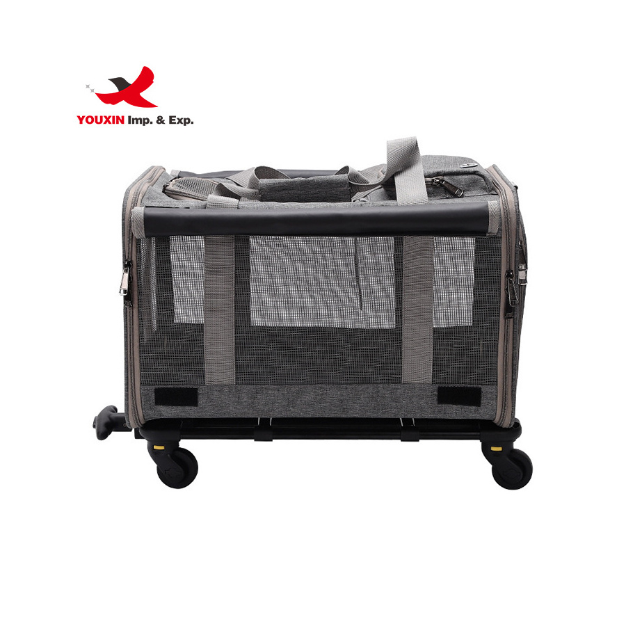 Wholesale Portable breathable Four Wheels Folding pet backpack pet cat dog outdoor travel bag Carrier pet trolley