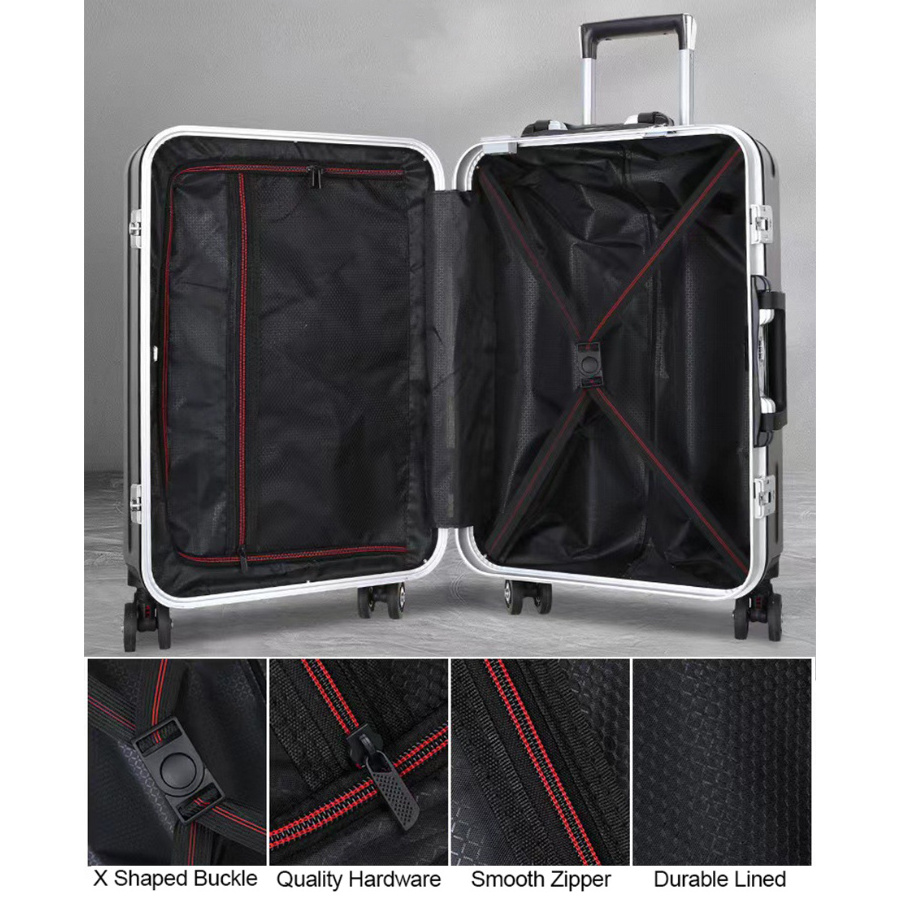 Luggage Manufacturer Aluminium Frame Suitcase Business Airport Metal ABS PC Trolley Carry On Luggage with Tsa Lock