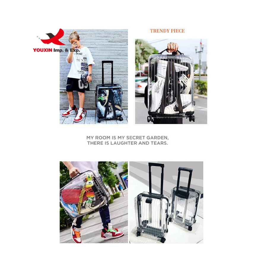 Transparent PC Material Carry On Suitcase Cabin Luggage Trolley Bag On Wheels Fasion Rolling Luggage