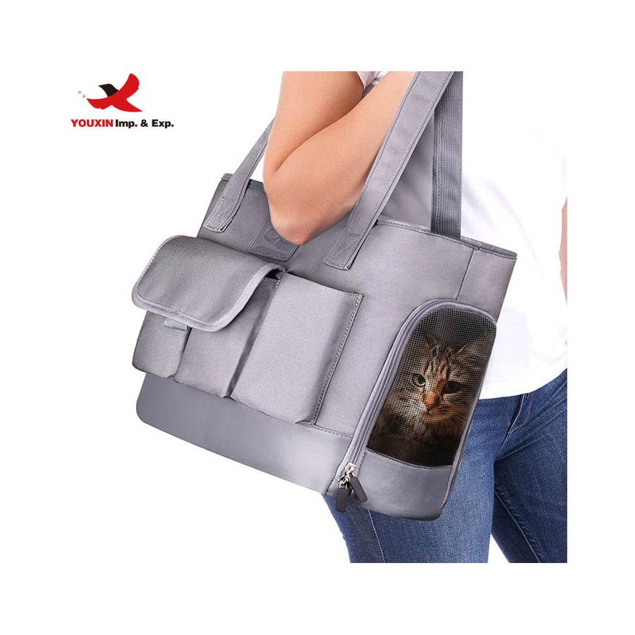 Foldable Waterproof Premium Cat Carrier PU Leather Oxford Cloth Dog Purse Portable Tote Bag Pet Carrier