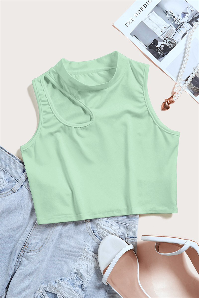 2023 latest design summer fashionable sleeveless tank tops women turtleneck slim fit crop top