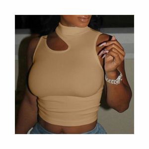 2023 latest design summer fashionable sleeveless tank tops women turtleneck slim fit crop top