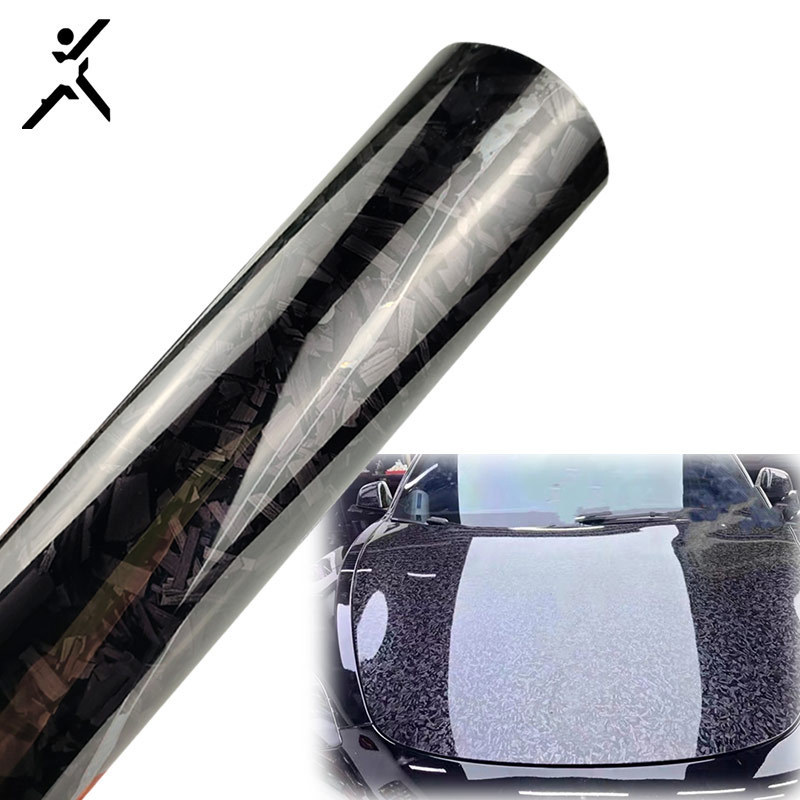 High Flexible Polymeric PVC Self Adhesive Air Bubble Free Glossy Black Auto Wrap PET Forged Carbon Fiber Vinyl Roll