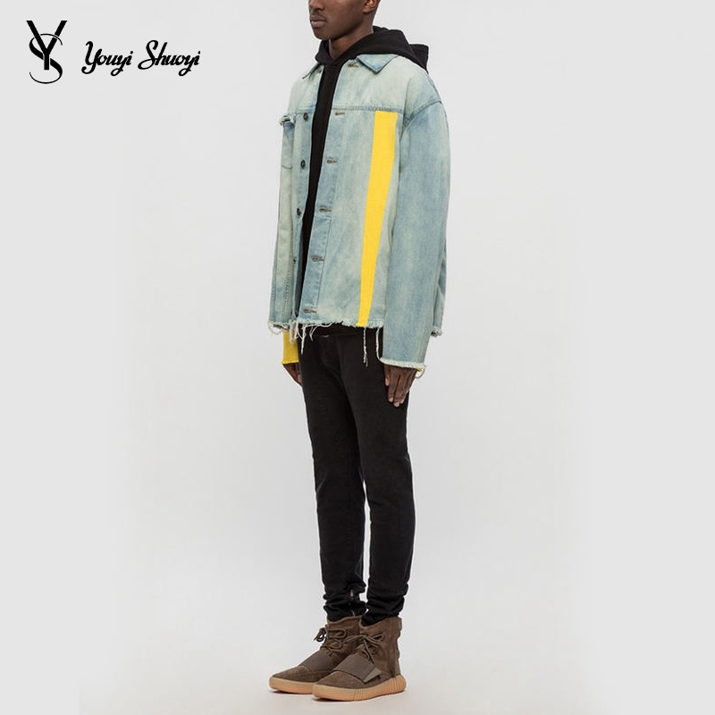 YYSY Custom Men Vintage Yellow Sleeve Slight Distressed Denim Jacket Men