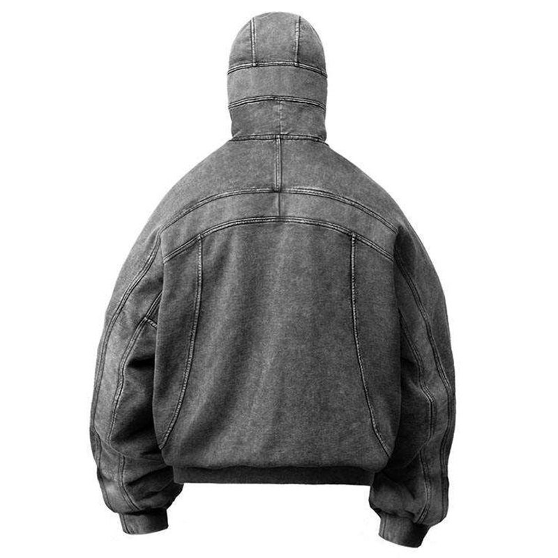 wholesale drop shoulder vintage blank hooded sweater custom acid wash ninja full face zip up hoodie with eye holes