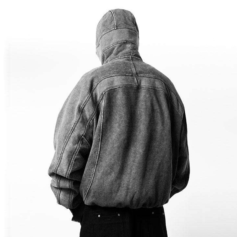 wholesale drop shoulder vintage blank hooded sweater custom acid wash ninja full face zip up hoodie with eye holes