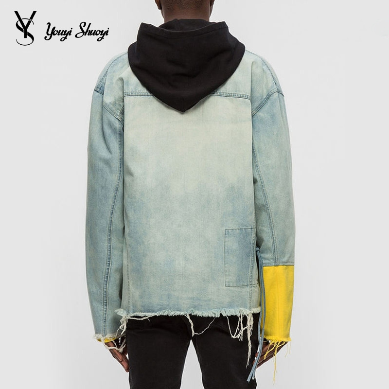 YYSY Custom Men Vintage Yellow Sleeve Slight Distressed Denim Jacket Men