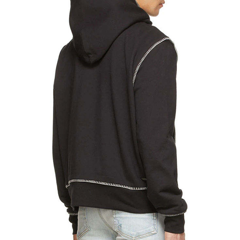 high quality french terry rib cuffs hem custom mens black contrast stitching hoodies