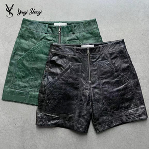 YYSY Custom Design Metallic Pu Cargo Zipper Shorts Streetwear Black Blank Faux Leather Shorts For Men