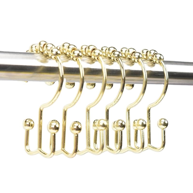 Stainless Steel Shower Curtain Rings Metal Double Glide Shower Hooks for Bathroom Shower Rods