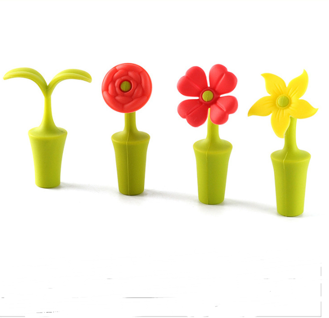 Silicone Flowers Wine Bottle Stopper Wine Corks Saver Sealer Set of 5 as Wine Gifts