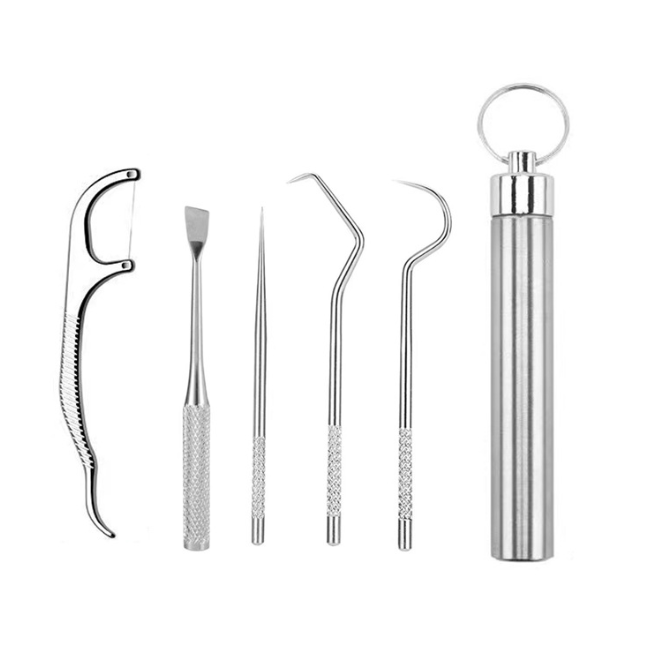 dental Teeth Pick Stainless Steel Toothpick Set  Reusable Tooth Stains Remover Dental Tool Teeth Cleaning Tools