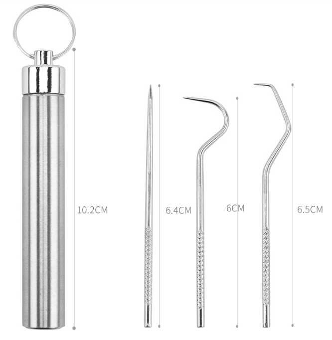 dental Teeth Pick Stainless Steel Toothpick Set  Reusable Tooth Stains Remover Dental Tool Teeth Cleaning Tools