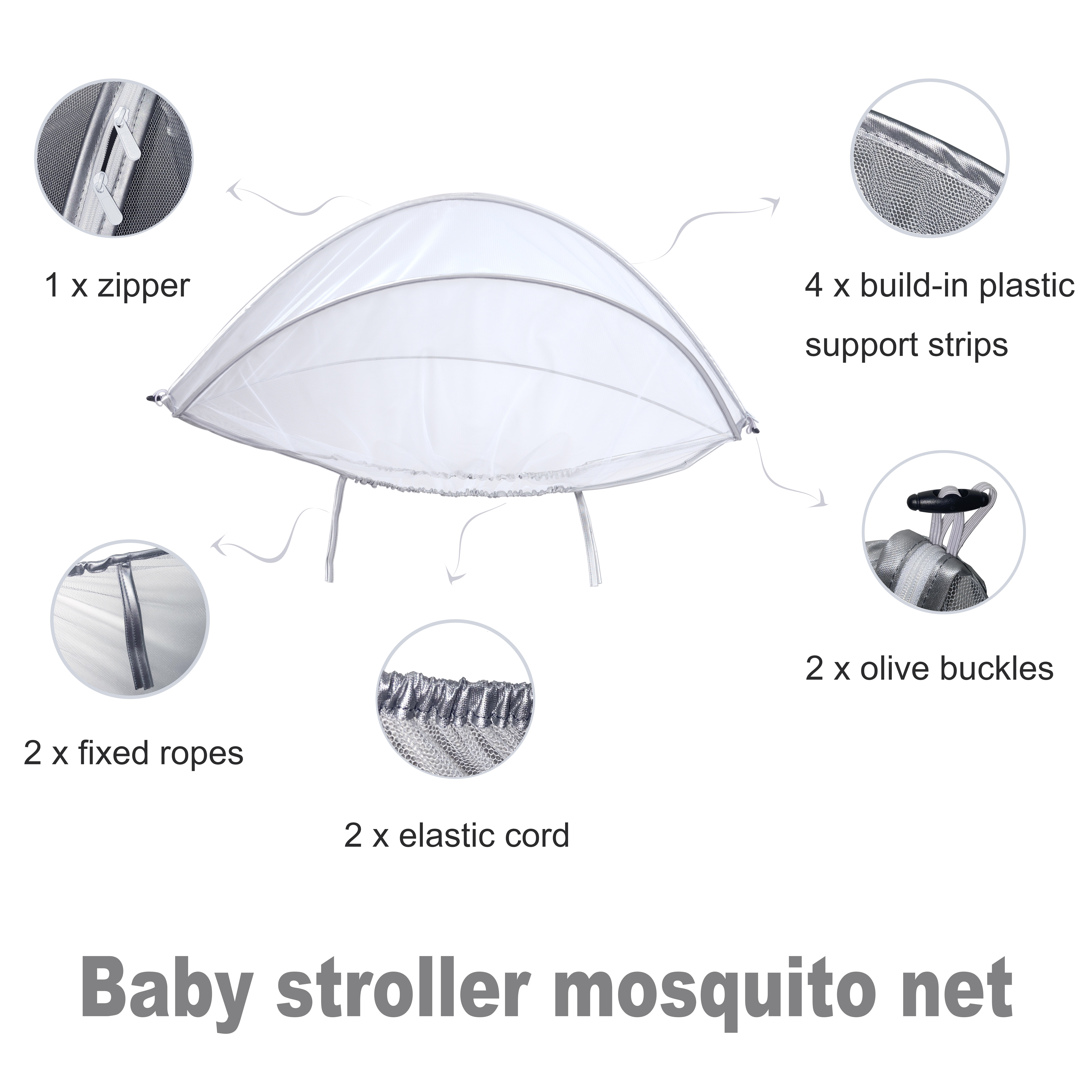 Durable Full Cover Baby Stroller Mosquito Net with Zipper