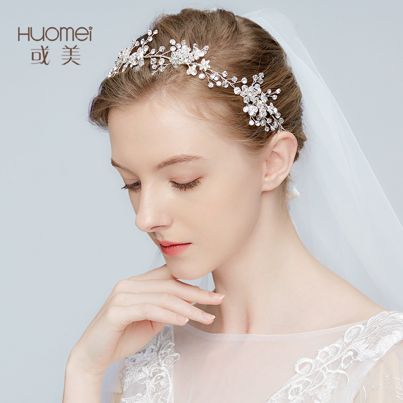 Professional Handmade Bridal Flower Tiara Crown Wedding Silver Plated Crystal Metal Headband