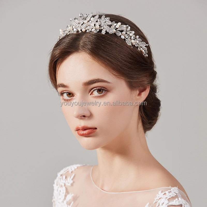 2023 Fashion Handmade Crystal Rhinestone Bridal Metal Leaf Hair Crown Headdress Wedding Pageant Crowns And Tiaras