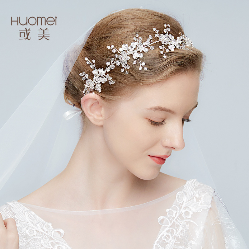 Professional Handmade Bridal Flower Tiara Crown Wedding Silver Plated Crystal Metal Headband