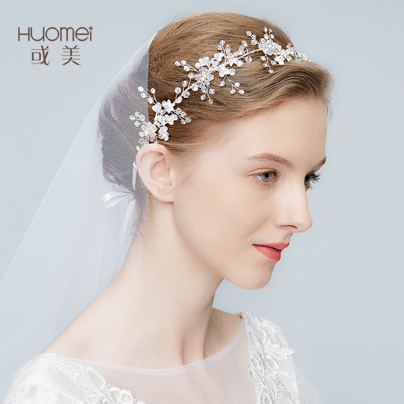 Professional Handmade Bridal Flower Tiara Crown Wedding Silver Plated Crystal Metal Headband