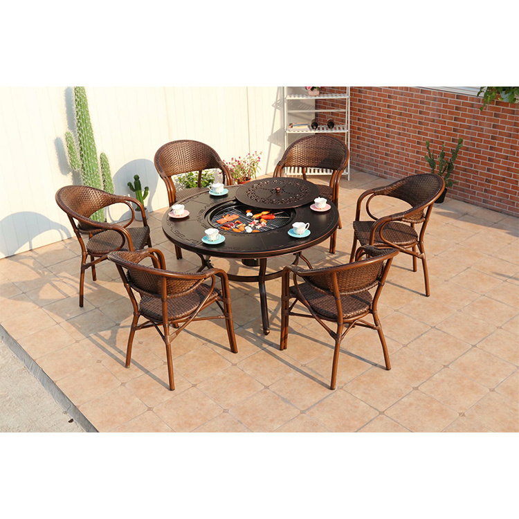 New bbq metal table outdoor dining furniture set outdoor patio furniture with fire pit