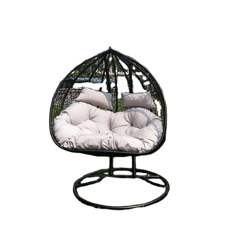 Factory price double egg hanging swing chair outdoor rattan black 2 person swing chair