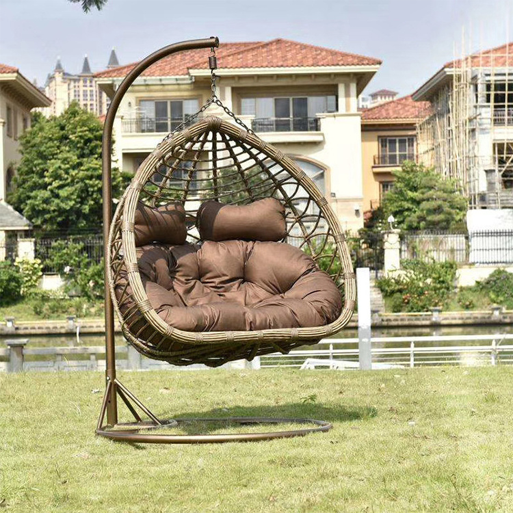 Low price outdoor rattan egg two person hanging chair swinging egg chair with stand