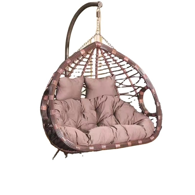 Low price outdoor rattan egg two person hanging chair swinging egg chair with stand