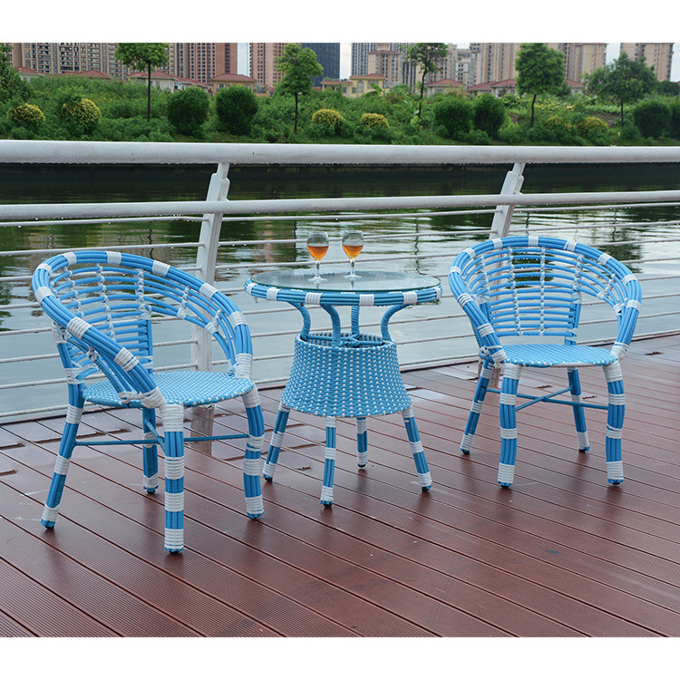 Hot selling garden white outdoor round rattan furniture sets courtyard tea table with 2 chairs