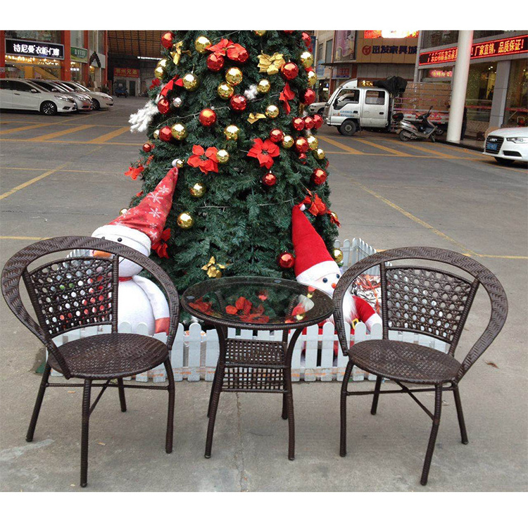 Hot selling garden white outdoor round rattan furniture sets courtyard tea table with 2 chairs