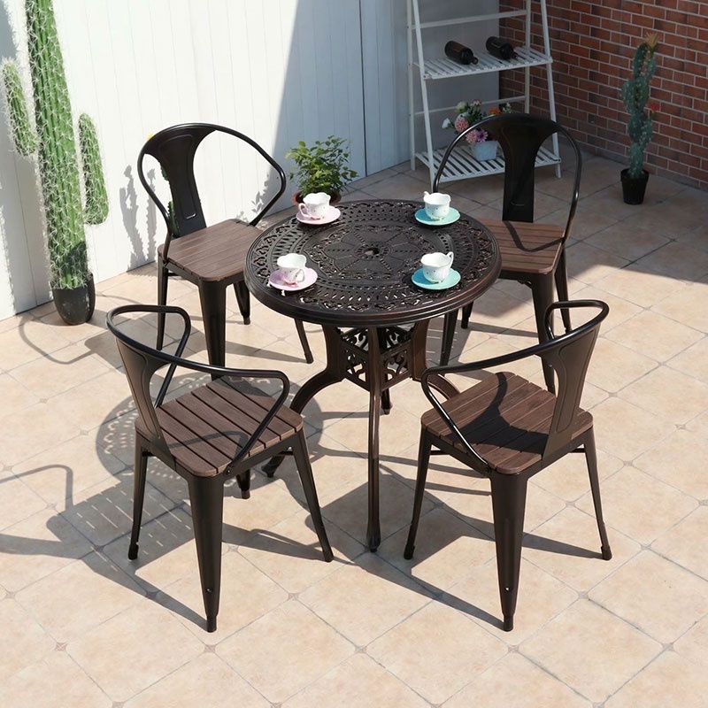 China factory wholesale new plastic wood table chair outdoor roof table chair holiday garden chair furniture