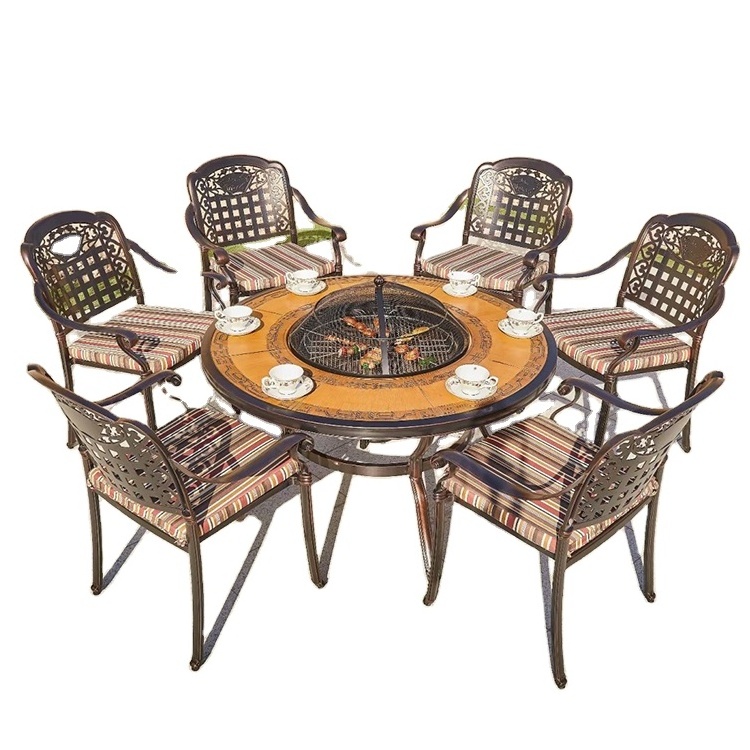 Wholesale aluminum dining curved patio furniture outdoor dining table and 6 chair