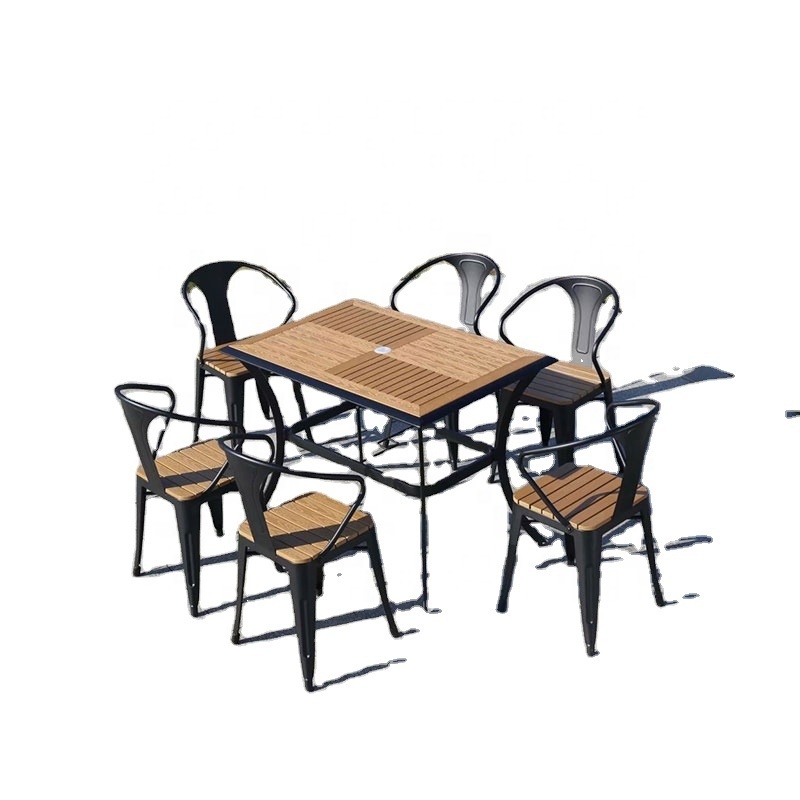 China factory wholesale new plastic wood table chair outdoor roof table chair holiday garden chair furniture