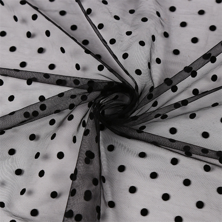 Transparent Flocked Polka Dot Tulle Fabric for Costume Design