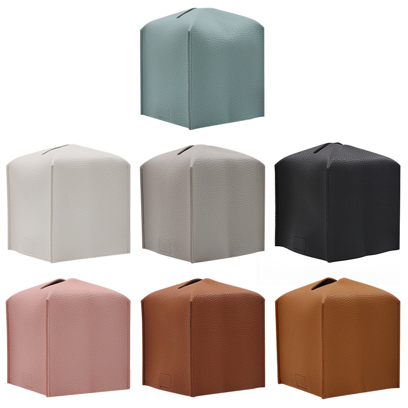 Tissue Box Cover Square PU Leather Tissue Box Holder Modern Tissue Case Facial Paper Organizer Dispense 5X5X5'