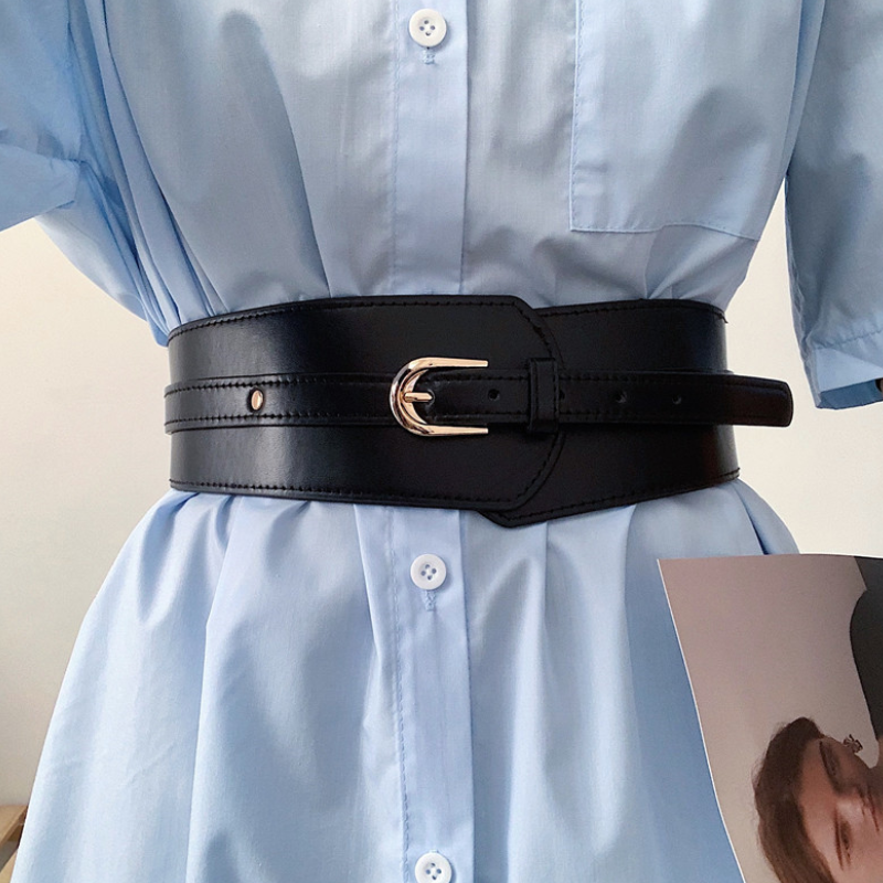 Women Wide Leather Belt Ladies Corset Strap Adjustable Metal Buckle Waist Belt for Dresses