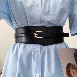 Women Wide Leather Belt Ladies Corset Strap Adjustable Metal Buckle Waist Belt for Dresses