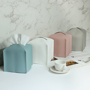 Tissue Box Cover Square PU Leather Tissue Box Holder Modern Tissue Case Facial Paper Organizer Dispense 5X5X5'