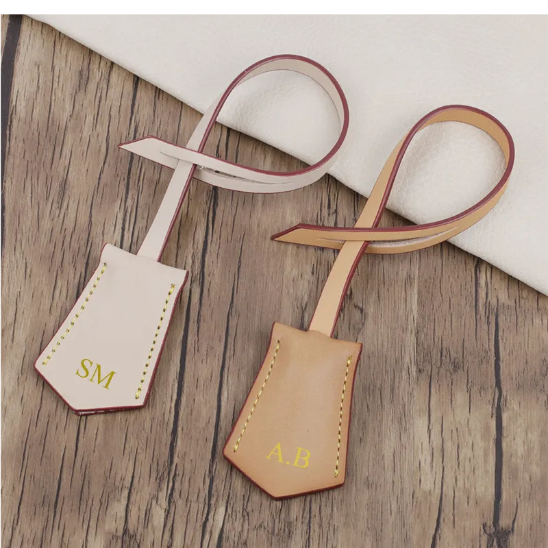 Custom Travel Luggage Tag Genuine Leather Bag Charm Vegetable Leather Hang Tag