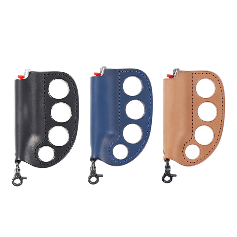 PU Leather Camping Equipment Outdoor Self-defense Finger Tiger Keychain Lighter Protective Case